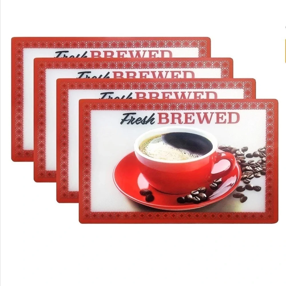 Placemats Coffee Theme Frosted Clear Indoor Outdoor Rectangle 11.5 X 17.5 in